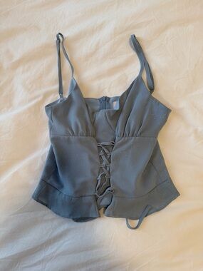 Sleeveless Lace-Up Blue Tank Top with Sparkle